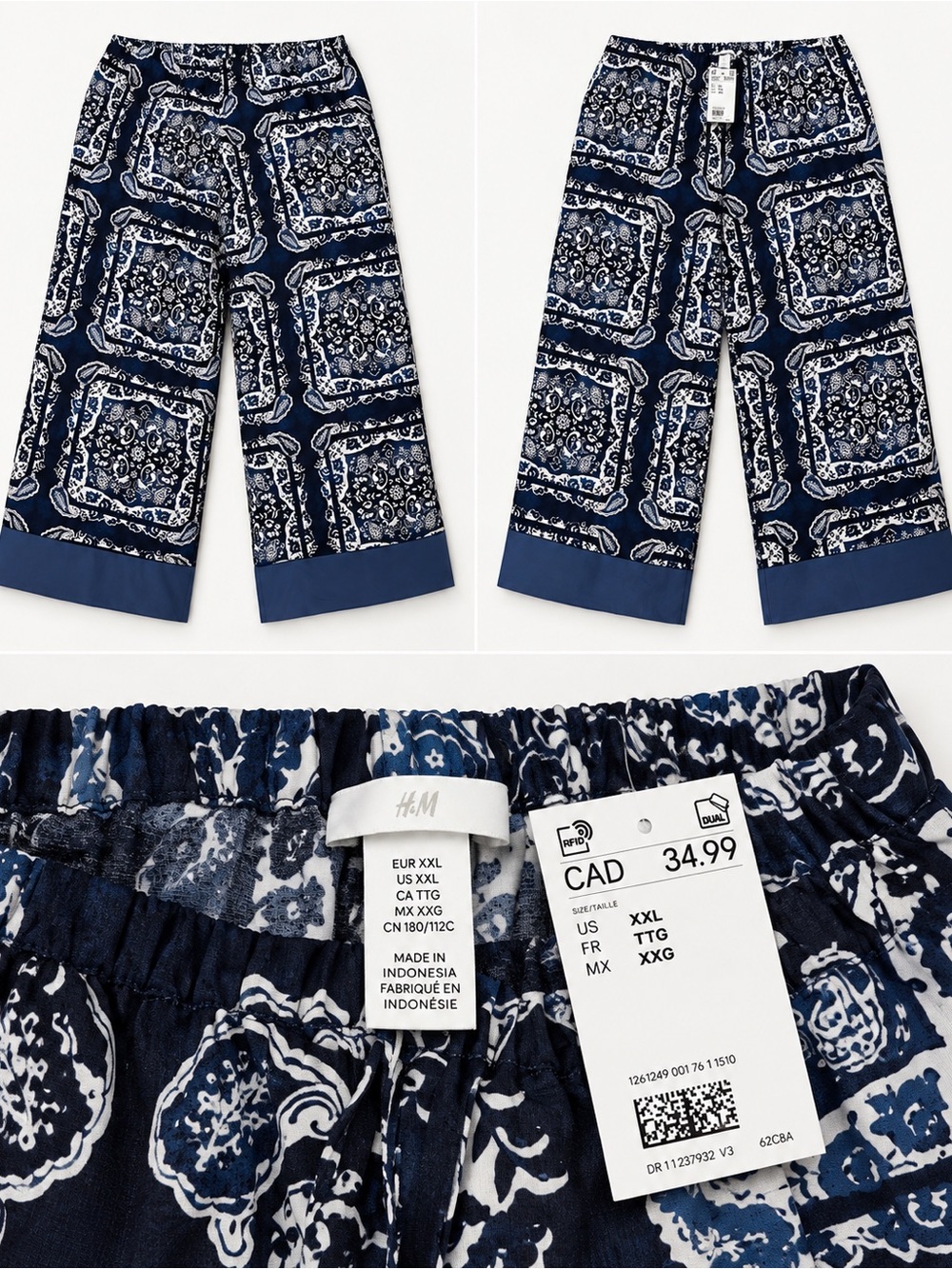 H&M Navy and White Wide-Leg Pajama Pants